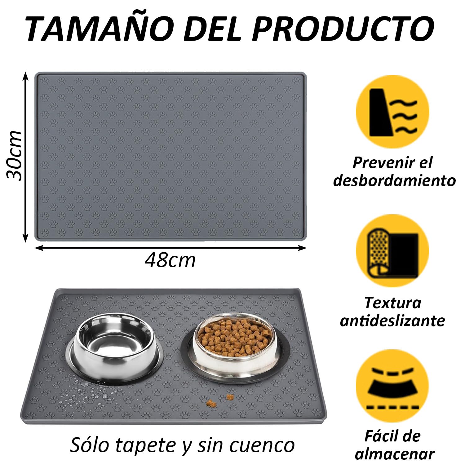 Tapete de Silicona para Comida de Perro Gris Antiderrame