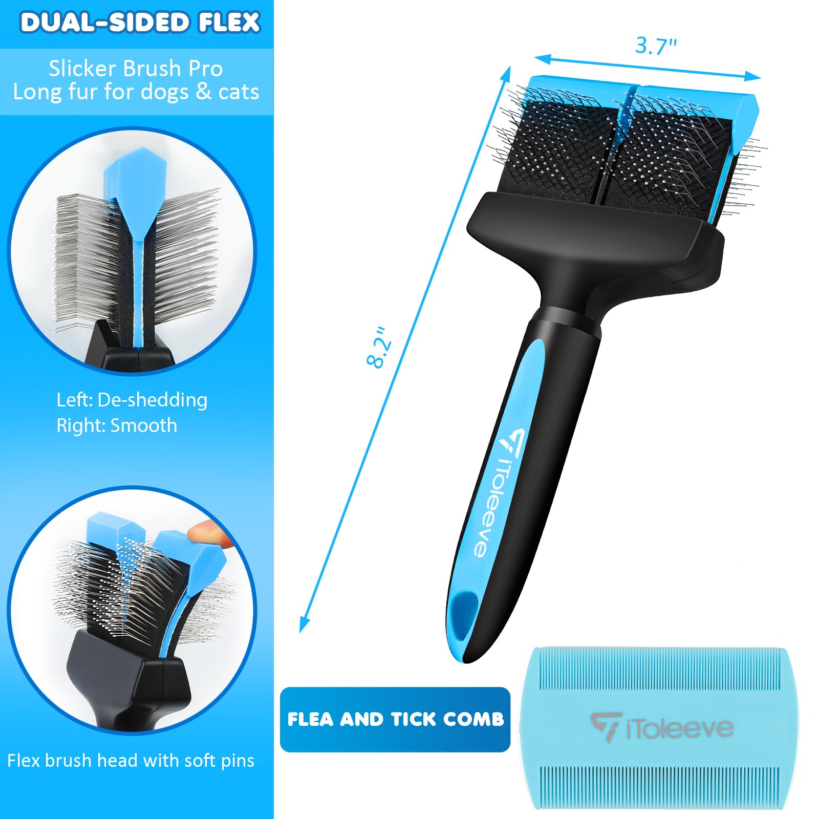 iToleeve cepillo para polvo de cepillo para polvo para perro, herramienta de aseo suave para perros y gatos sensibles, ideal para cabello largo, elimina la capa interior, enredos y nudos