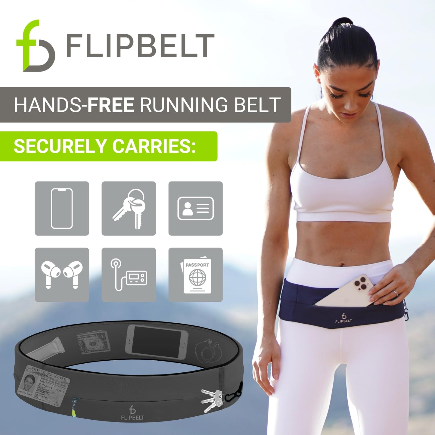 Cinturón de Correr FlipBelt Carbon Mediano con Cierre que Absorbe la Humedad para Mujer y Hombre