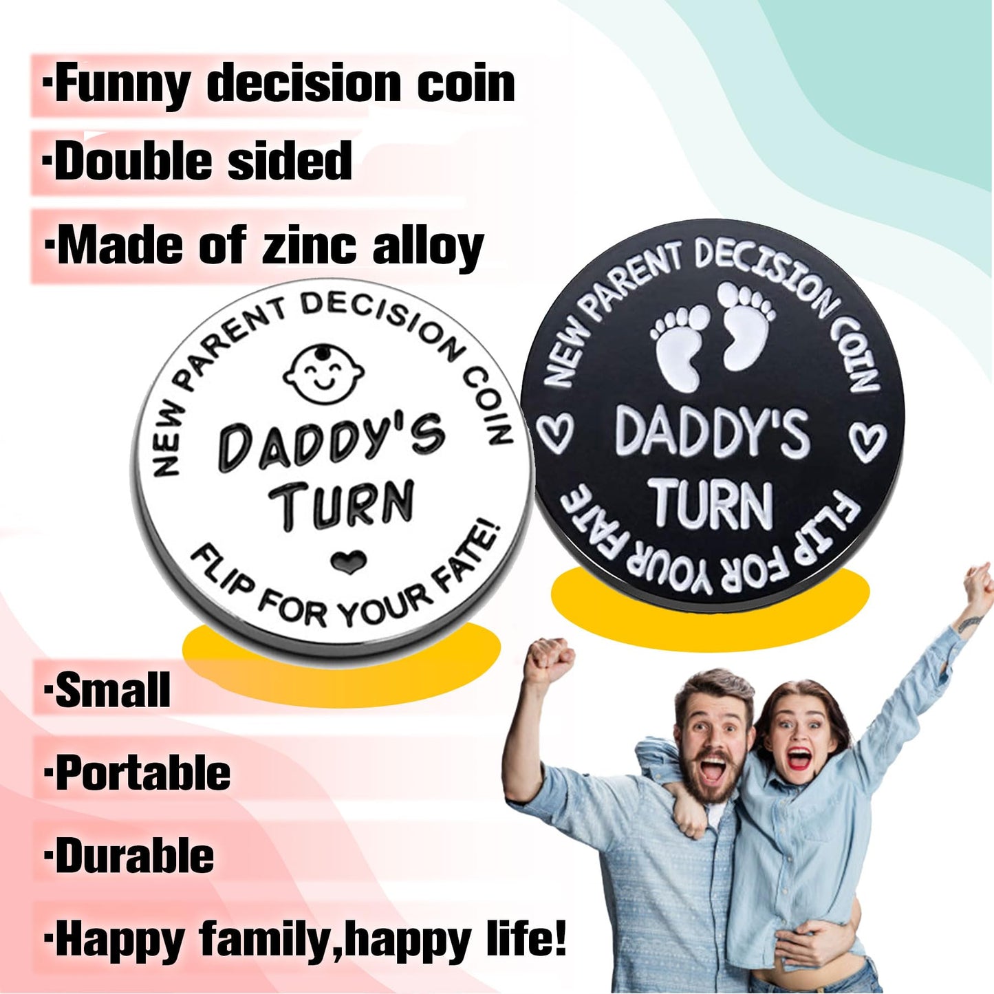 Regalos de baby shower, monedas de decisión de doble cara para nueva mamá y papá, divertidos regalos para recién nacidos, regalos para padres nuevos para parejas, regalos posparto para mamá, artículos esenciales para mamá