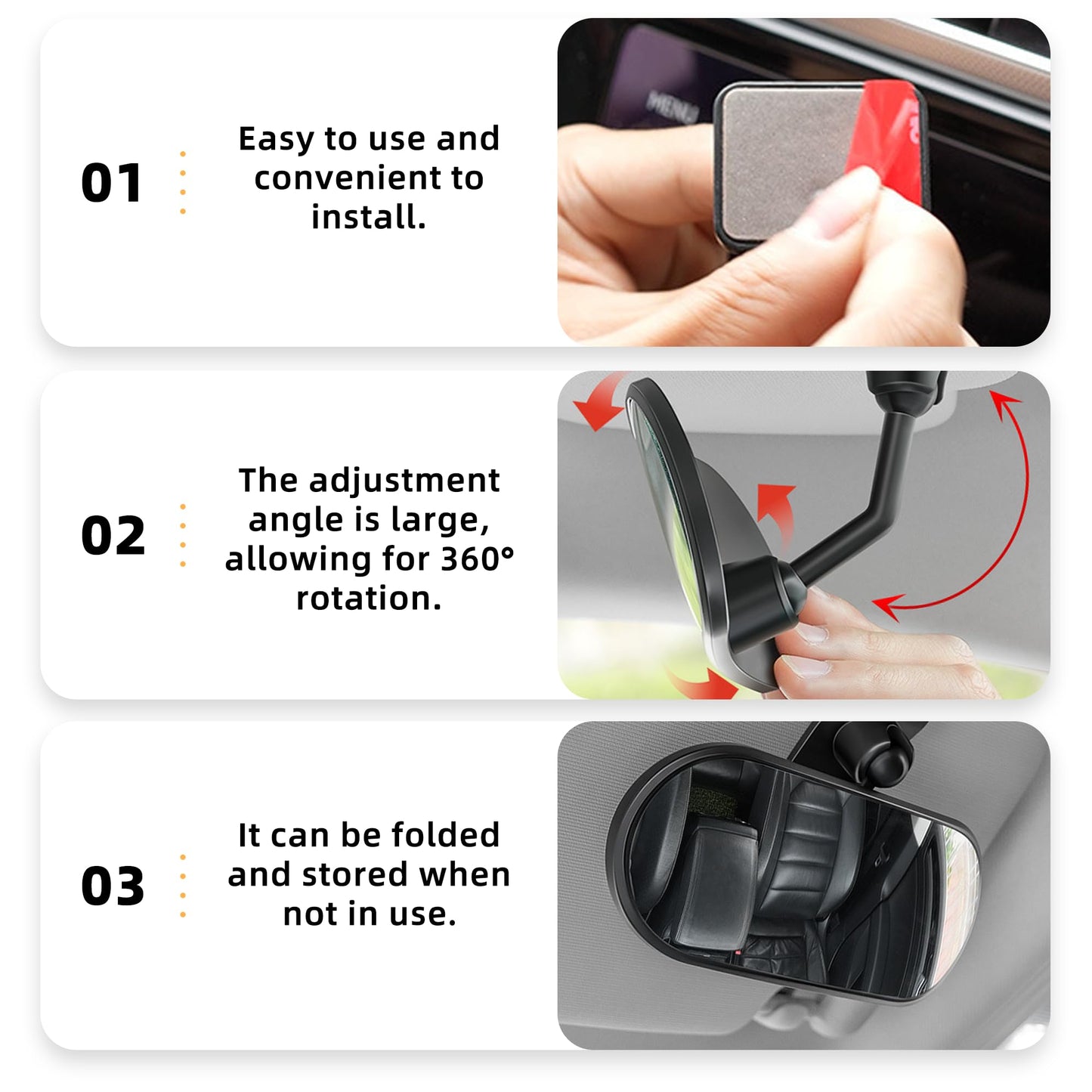 Gilovc - Espejo de coche para bebé, espejos retrovisores HD ajustables de 360° que proporcionan un amplio campo de visión y observación del asiento trasero, espejos convexos automáticos para bebé