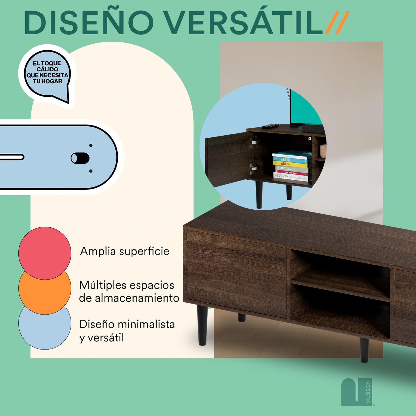 Mueble para TV MUBSON Ravena 150x40 cm con 5 compartimientos para Pantallas de 40 a 65 Pulgadas