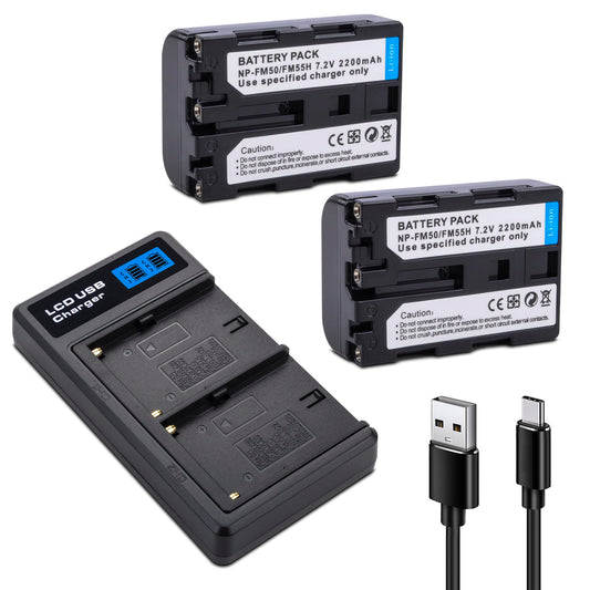 Baterías de Repuesto y Cargador Compatible Sony NP-FM50 NP-FM30 NP-QM50 NP-FM55H Tipo M Paquete de 2