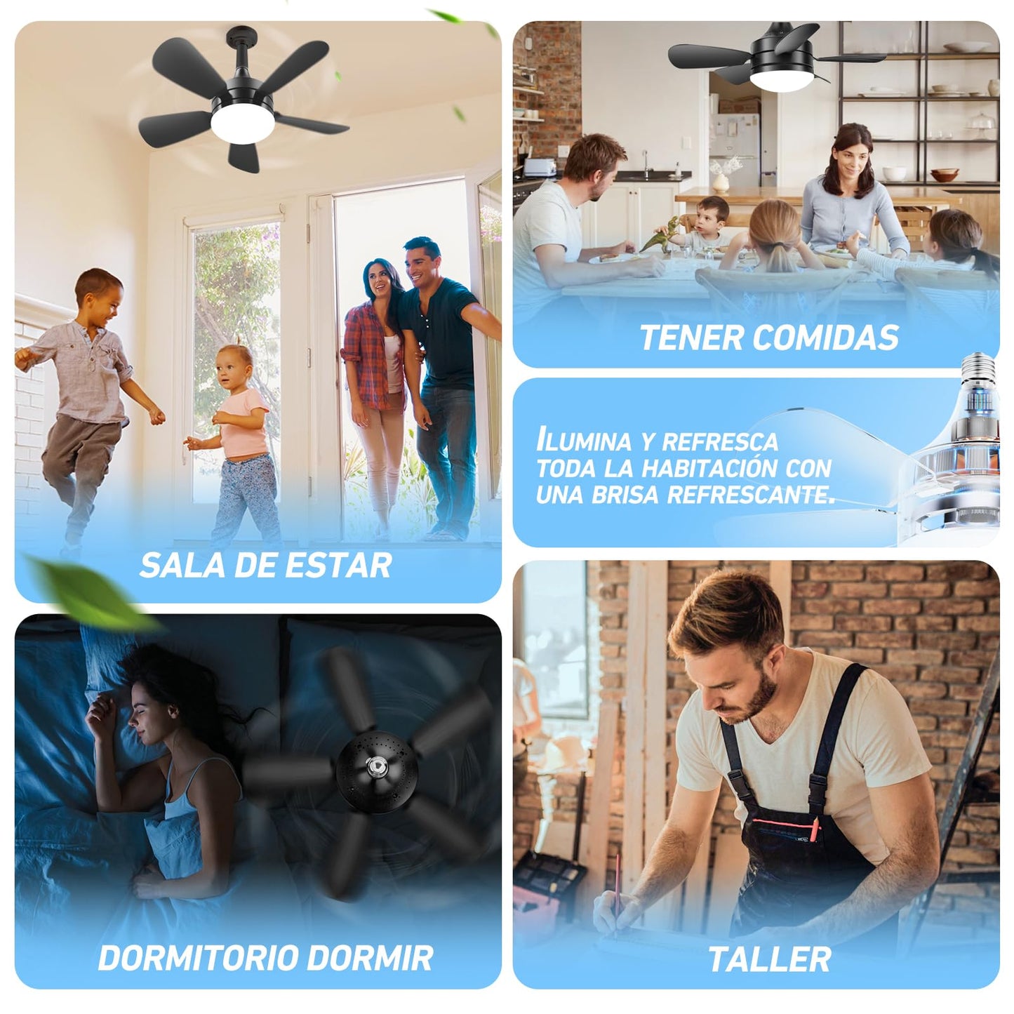 Ventilador de Techo VSHINY Negro Con Luz y Mando a Distancia