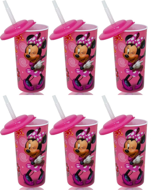 Vasos Deportivos Zak Designs Disney Minnie Mouse Rosa Paquete de 6 Reutilizables Con Tapas y Popotes