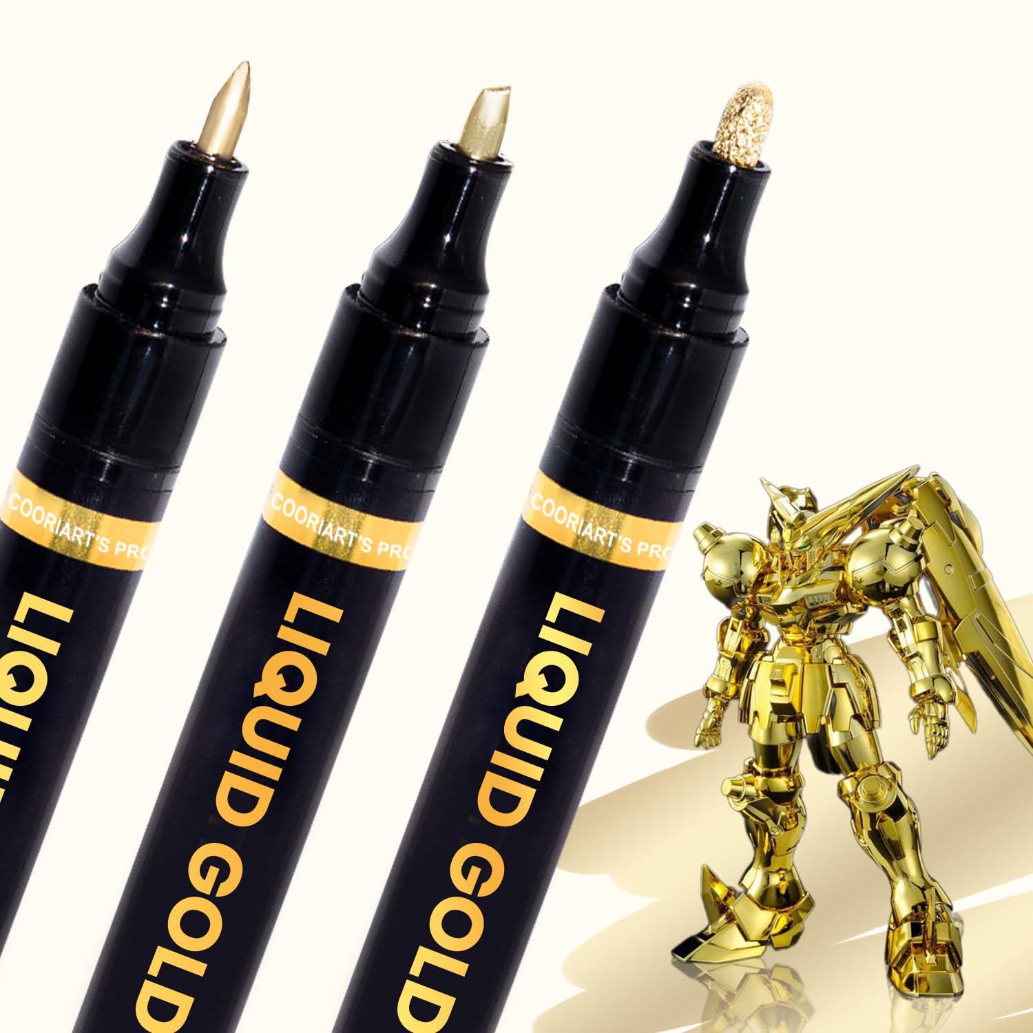 COORIART - Juego de 3 marcadores de espejo permanente cromado, dorado, para metal, plástico, tela, joyería, pintura modelo, kit de retoque y reparación, juego de 3 puntas (0,7 mm, 1 mm, 3 mm)
