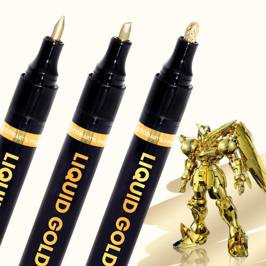 COORIART - Juego de 3 marcadores de espejo permanente cromado, dorado, para metal, plástico, tela, joyería, pintura modelo, kit de retoque y reparación, juego de 3 puntas (0,7 mm, 1 mm, 3 mm)