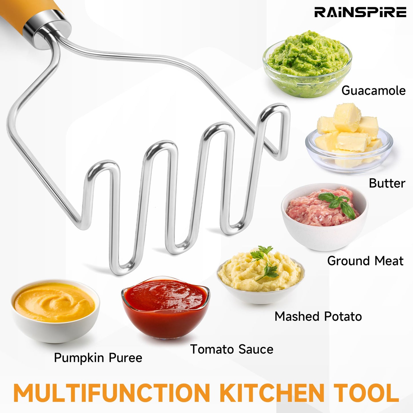 Triturador de Patatas Rainspire Acero Inoxidable con Mango Antideslizante Duradero