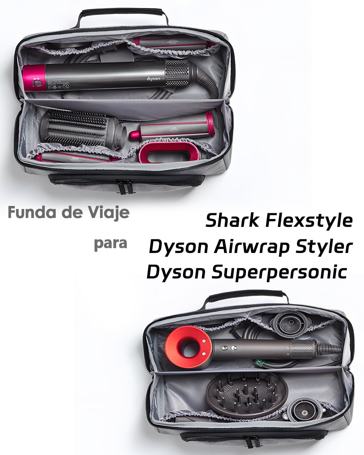 Funda de Viaje para Dyson Airwrap Styler/shark Flexstyle, Funda de Transporte Portátil para Secador de Pelo Dyson Superpersonic, Impermeable, Antiarañazos (doble Negro)