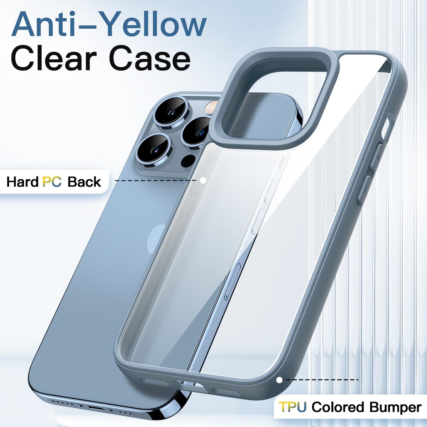 JETech Funda para iPhone 13 Pro 6.1 Pulgadas, Carcasa Antigolpes, Marco de TPU Mate Color Sólido, Anti-Arañazos Respaldo Transparente (Azul Alpino)