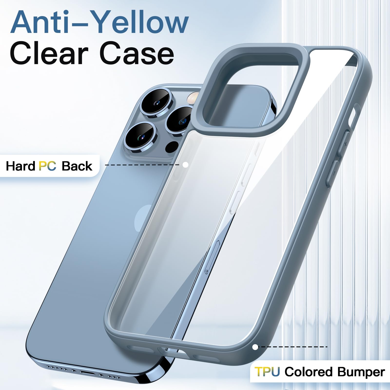 JETech Funda para iPhone 13 Pro 6.1 Pulgadas, Carcasa Antigolpes, Marco de TPU Mate Color Sólido, Anti-Arañazos Respaldo Transparente (Azul Alpino)