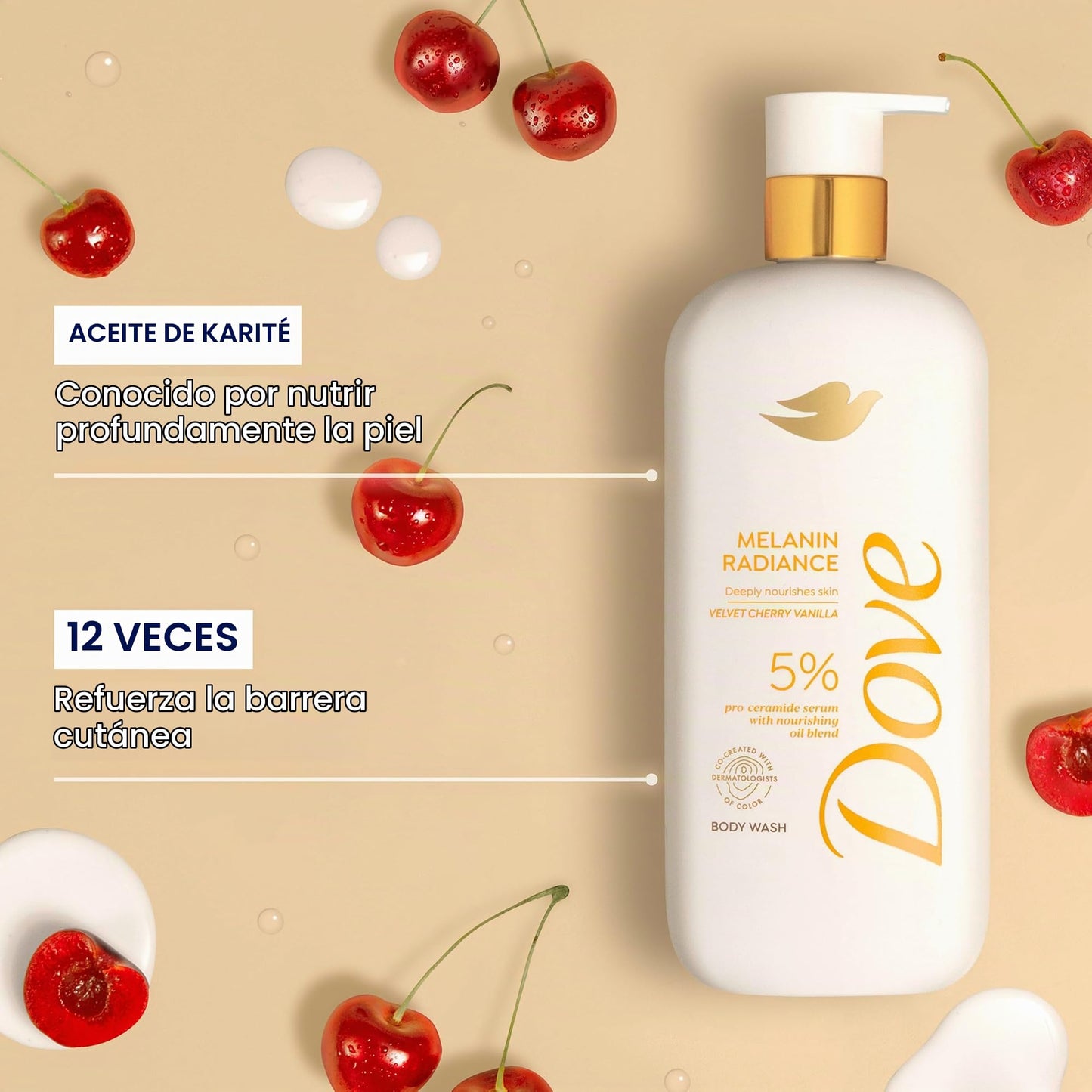 Dove Body Wash Melanin Radiance Nutre para restaurar la luminosidad Suero de proceramida al 5% con mezcla de aceites nutritivos 18.5 oz