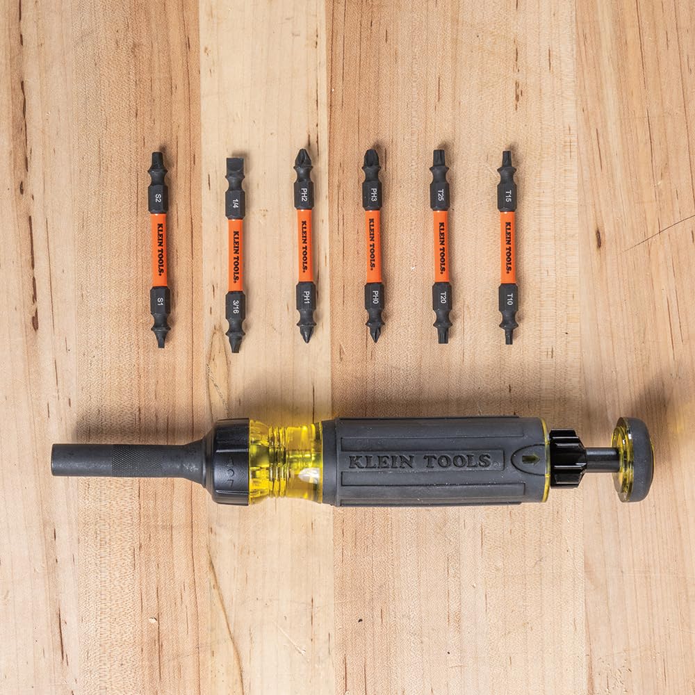 Klein Tools - Destornillador de carraca de múltiples bits, 32313HD, herramienta de impacto 13 en 1, con 6 puntas de doble extremo y destornillador de tuerca de 0.6 cm