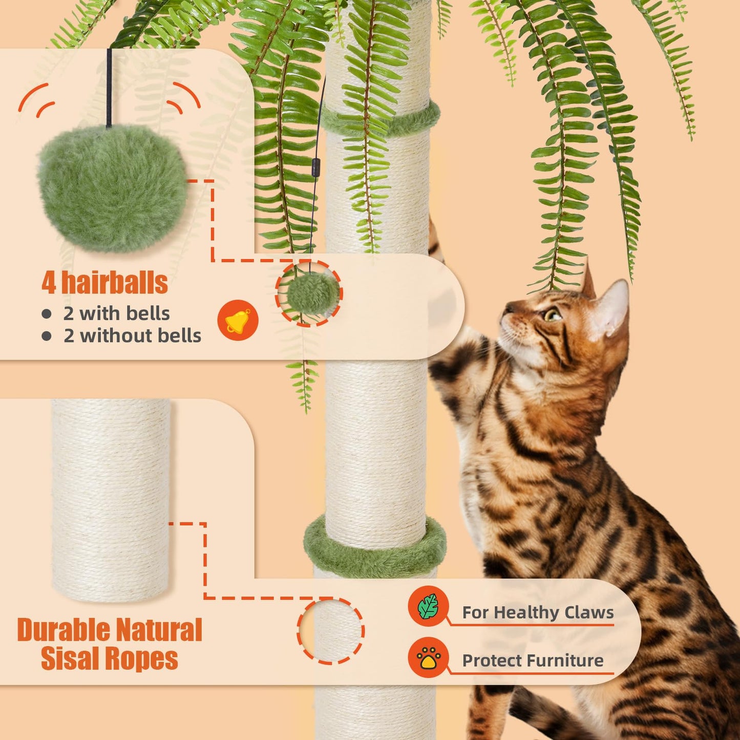 Honcet - Poste rascador para gatos de 42 pulgadas de alto, postes de rascar duraderos para gatos de interior, ideal para gatos grandes, garantiza una satisfacción de gatos de larga duración