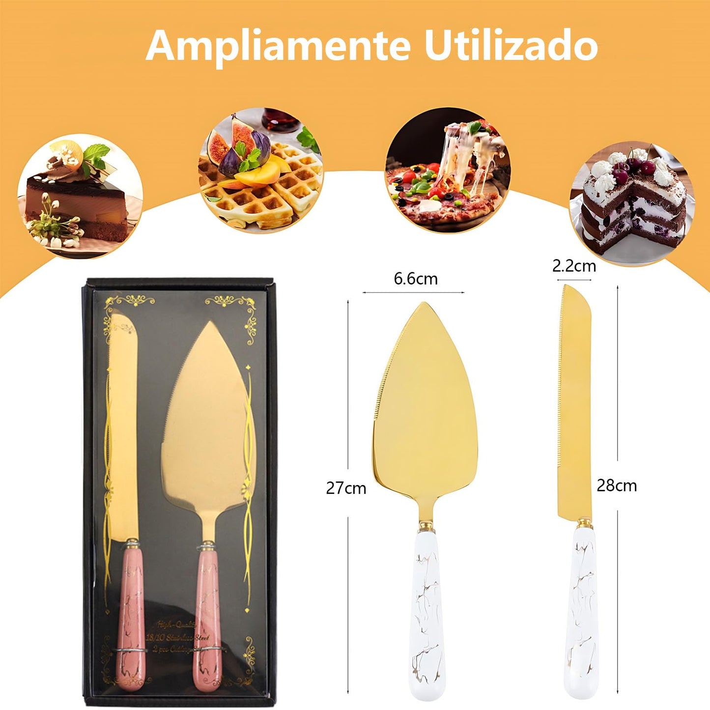 Set de Pala y Cuchillo de Acero Inoxidable Metálico Rosa para Bodas y Tartas