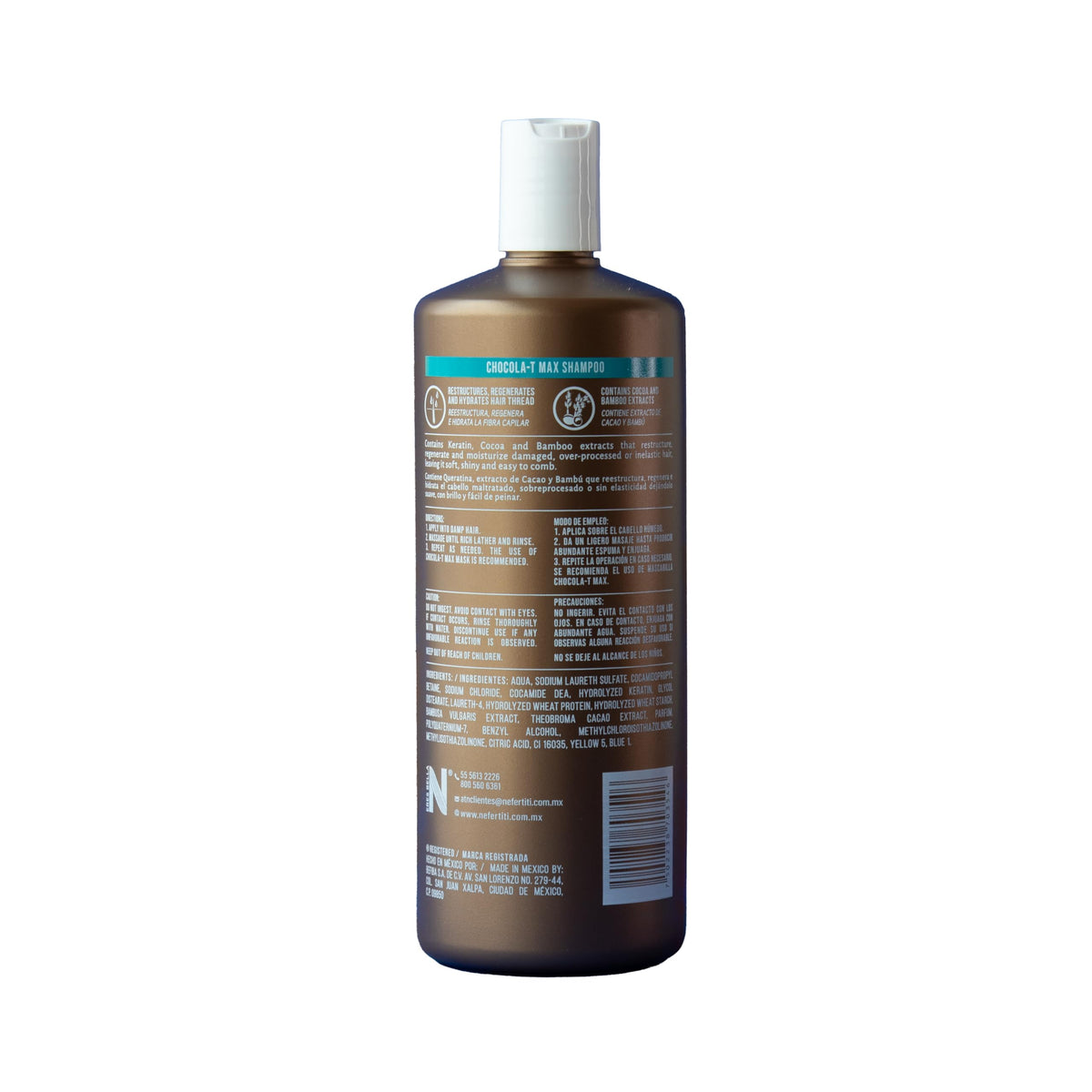 Shampoo Chocola-T Nefertiti 1L con Dispensador – Hidratación, Doble Queratina y Antifrizz para Todo Tipo de Cabello