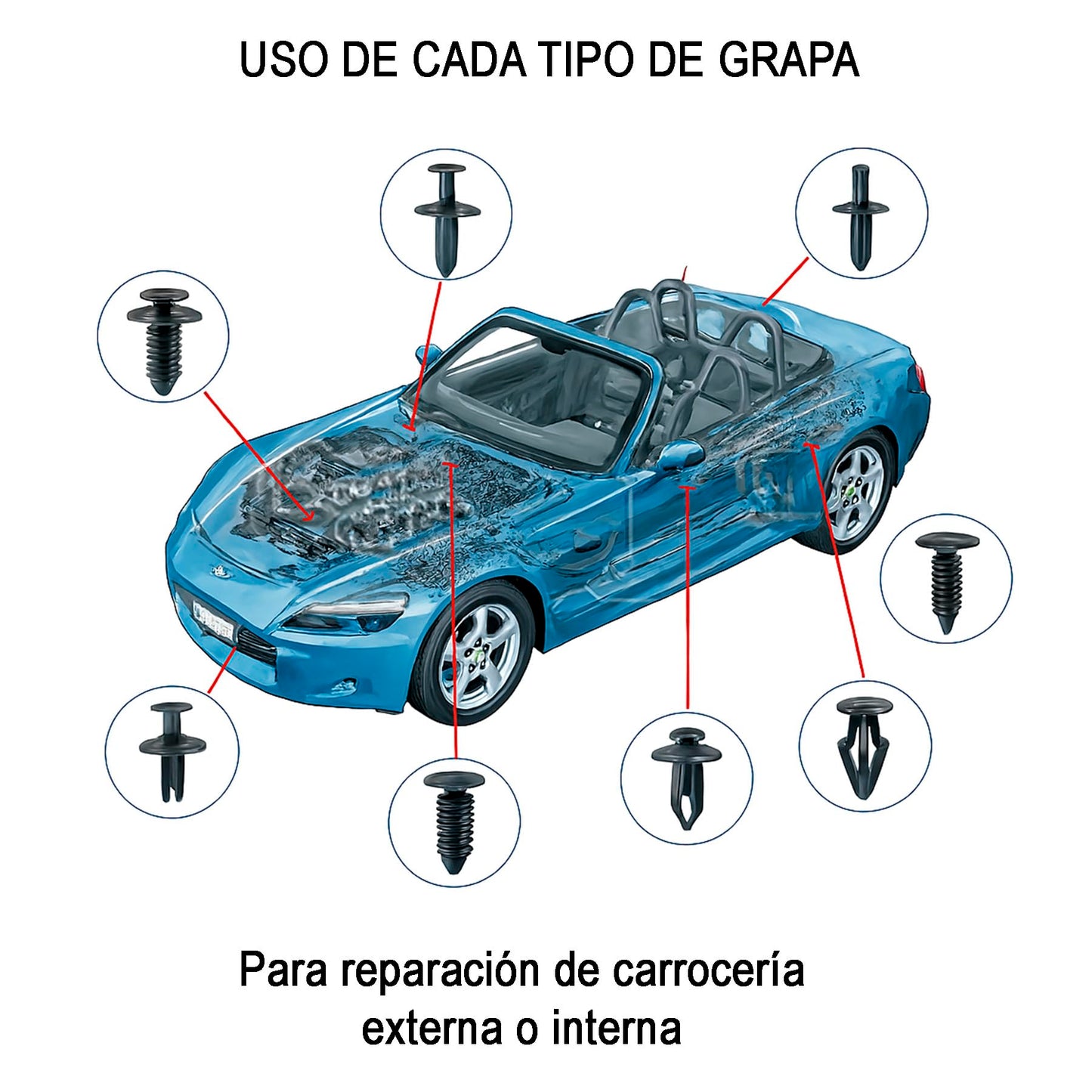 Kit de Remaches Automotriz Universal con Estuche y Herramientas, Surtido en Múltiples Tamaños
