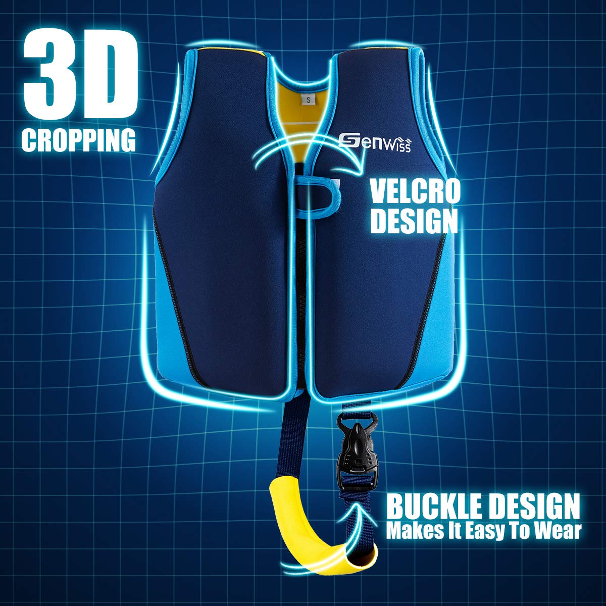 Genwiss Swim Vest for Kids Baby Swim Jacket for Age 3-4 Years Toddler Kids Fit 28-38 lbs,Size Medium, Blue, Yellow