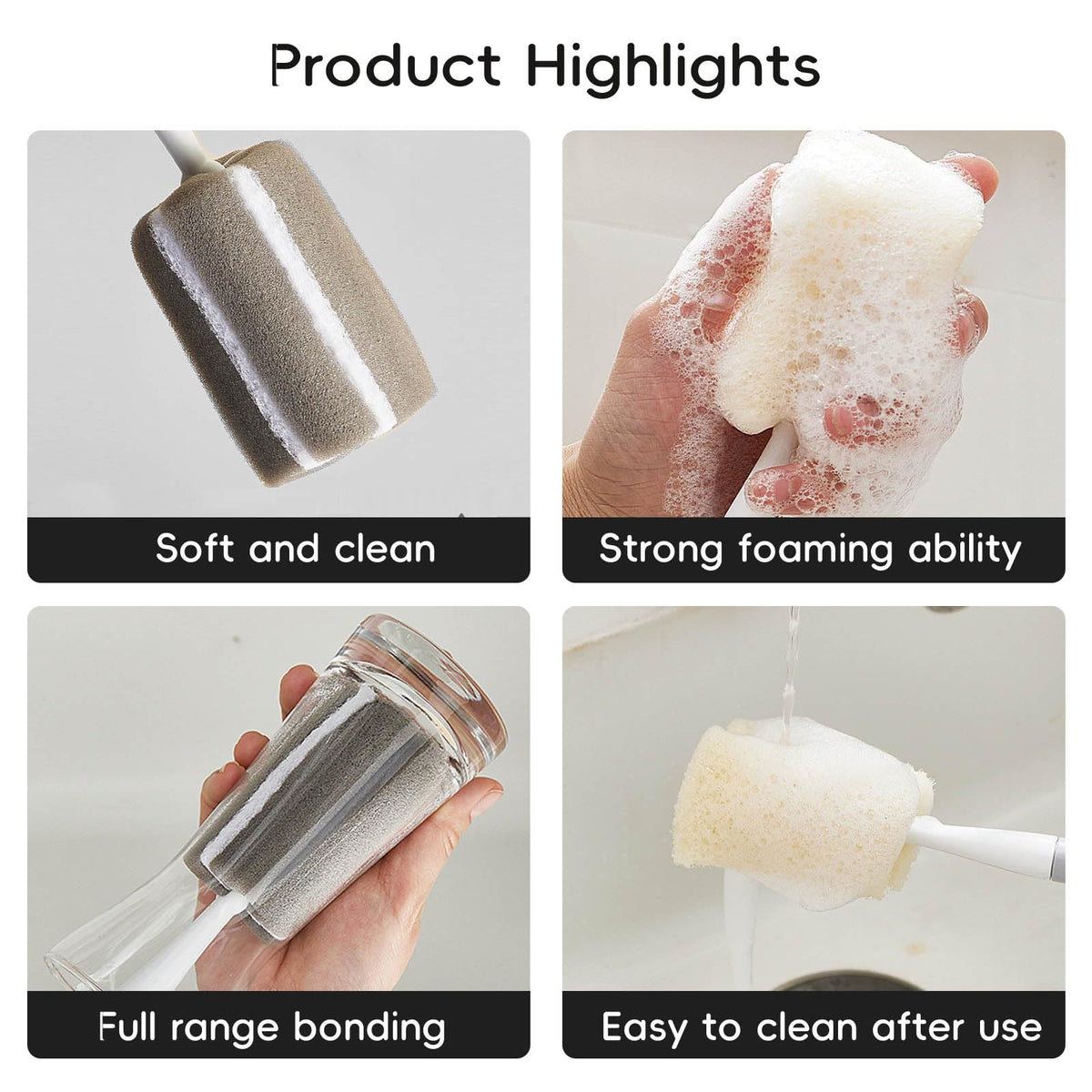 Paquete de 3 cepillos de taza de mango largo, mango extensible, cepillo para polvo de biberón, cepillo para polvo de nailon, cepillo para polvo de esponja, cepillo para polvo para fregar tazas de agua