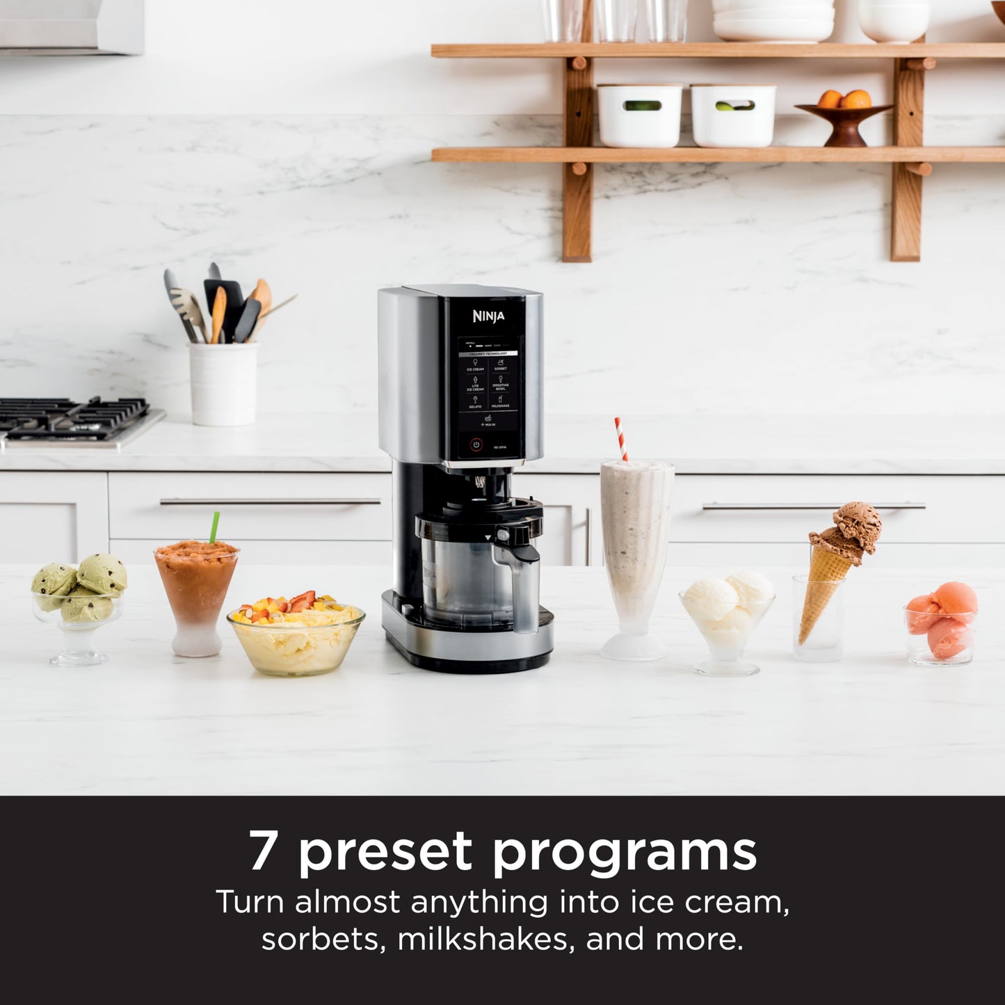 Máquina para Hacer Helados Ninja Plateada con 7 Programas y 2 Recipientes