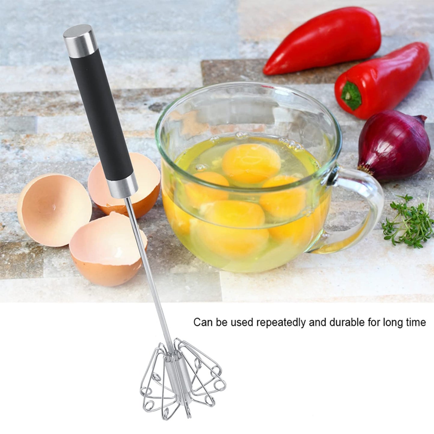 Batidora de Cocina Giratoria de Acero Inoxidable, Batidor Manual Batidor de Huevos Batidora de Empuje Manual Agitador Batidor de Mano de Acero Inoxidable Batidora Utensilio
