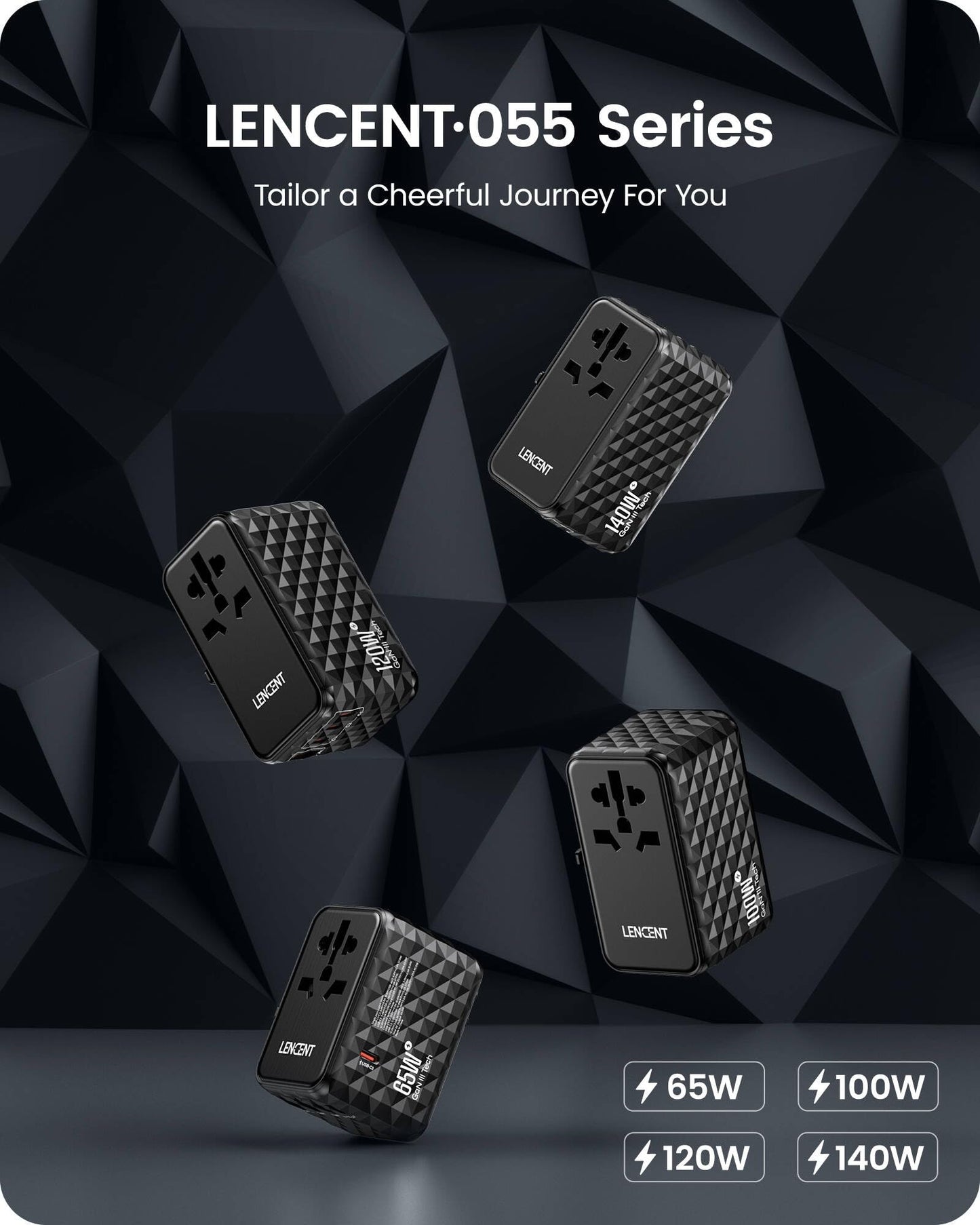 LENCENT Adaptador Universal de Viaje, 120W Internacional con 1 USB y 3 USB-C PD Carga Rápida, Cargador Europeo con Enchufe Tipo A/C/G/I para USA/UE/Reino Unido/Australia, Negro
