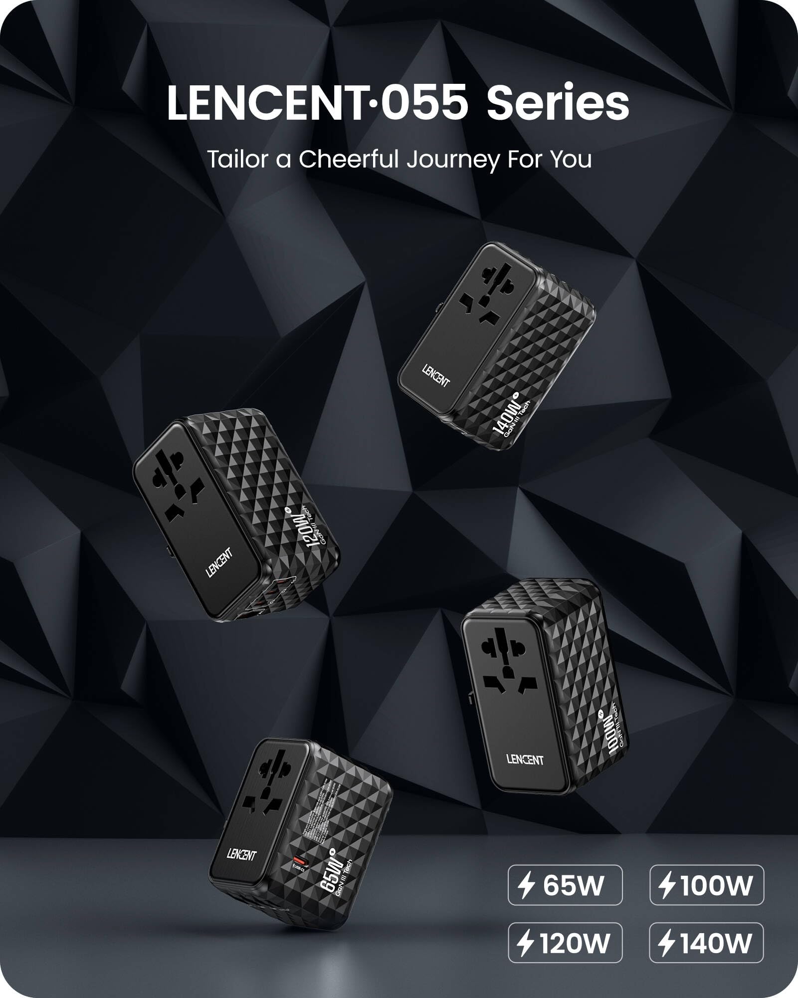 LENCENT Adaptador Universal de Viaje, 120W Internacional con 1 USB y 3 USB-C PD Carga Rápida, Cargador Europeo con Enchufe Tipo A/C/G/I para USA/UE/Reino Unido/Australia, Negro