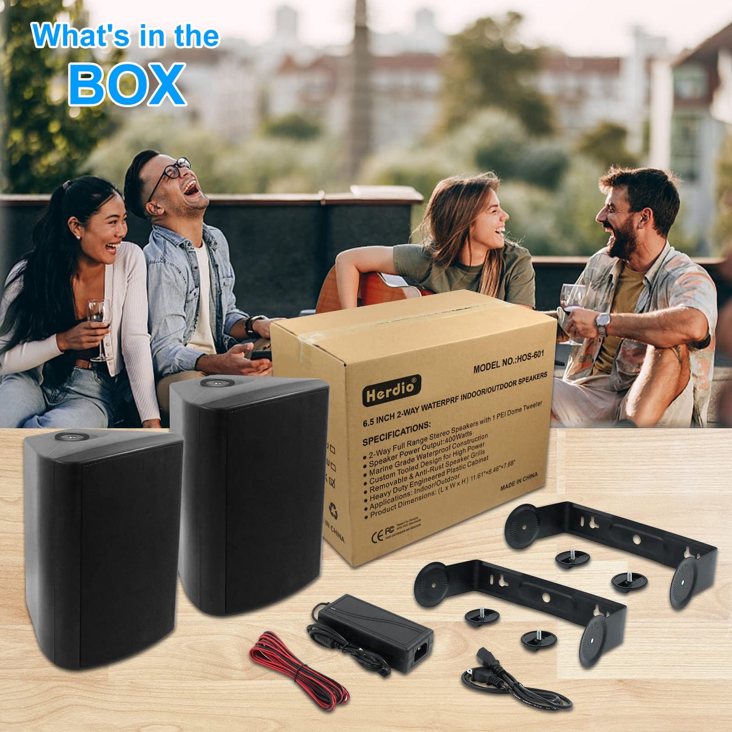 Herdio Bluetooth Bocinas para Exterior, 6,5 Pulgadas 400W Altavoces para Exteriores, Impermeable, Amplificador Superior, Amplia Cobertura De Sonido Estéreo, para Patio, Terraza, Patio Trasero (Negro)