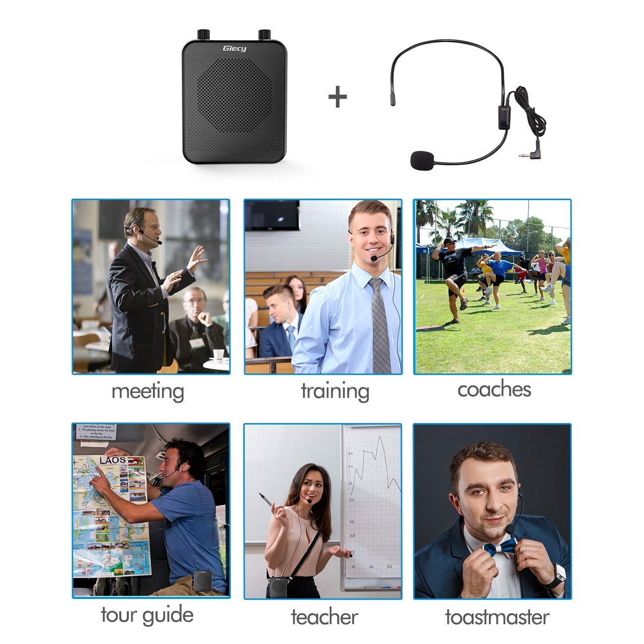 Giecy - Amplificador de Voz Personal, Amplificador de Voz portátil, 30 W, 2800 mAh, Sistema PA Recargable para múltiples ubicaciones, Aula, reuniones y Exteriores