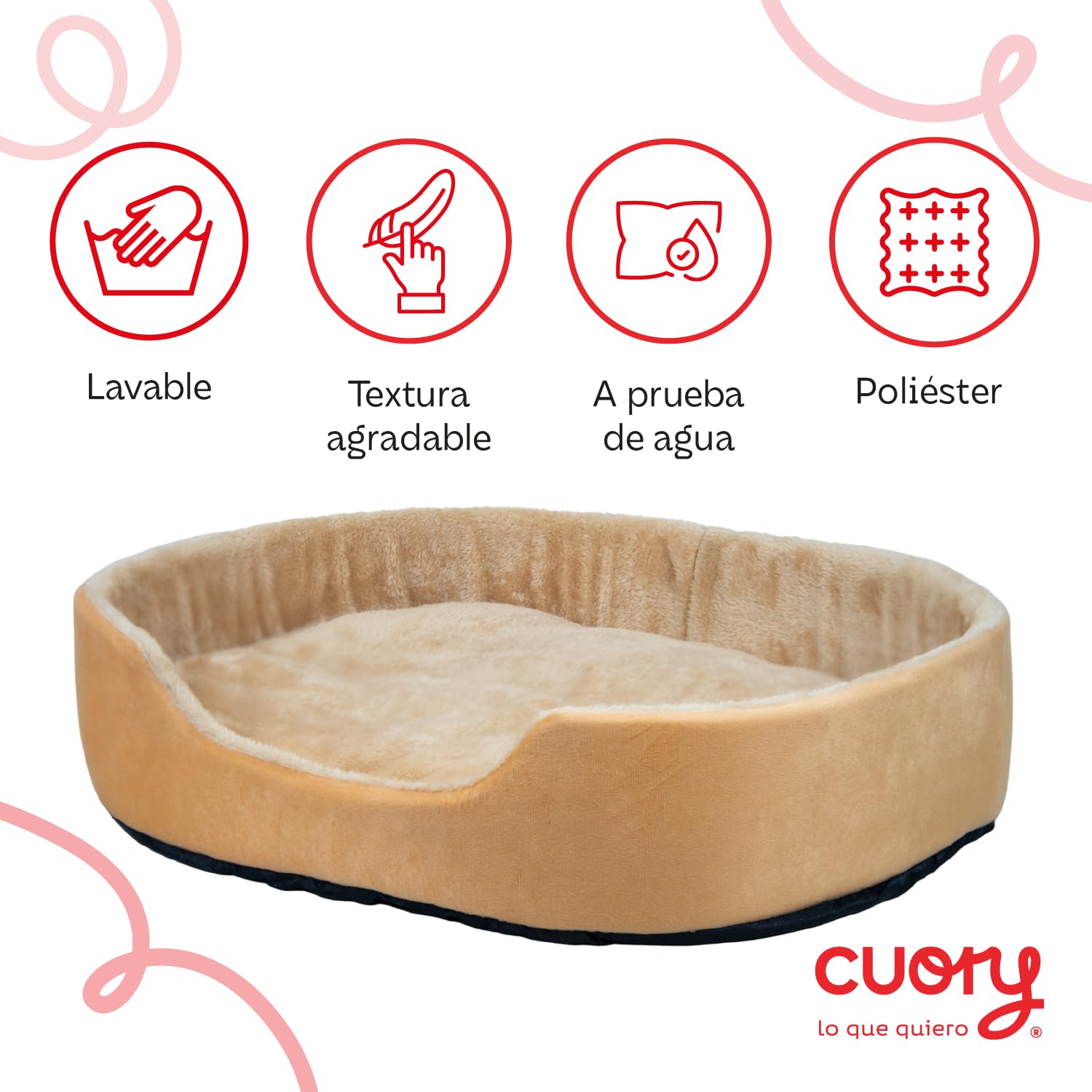 Cuory Cama para Perros, Cómoda Cama para Mascotas, Fondo Antideslizante con Forro Acolchonado, Base Antideslizante Lavable, Cama para Perros y Gatos (Beige)