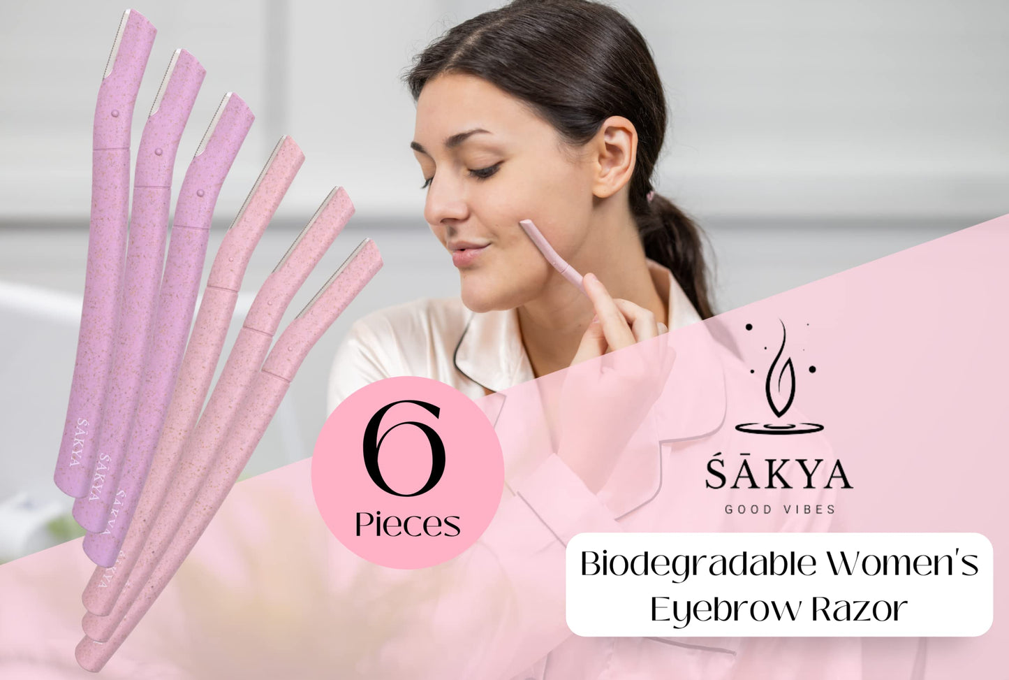 Sakya Maquinilla de afeitar biodegradable para mujer | Maquinilla de afeitar facial Dermaplane para mujer | Cortadora de pelo facial para mujeres uso corporal | Cuchillas desechables para depilación facial multiusos - 6 piezas