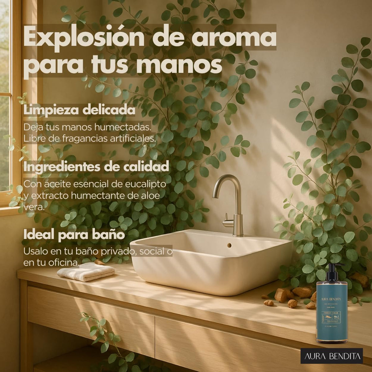 Jabón Líquido Manos con Aceite Esencial de Eucalipto 500ml Aura Bendita