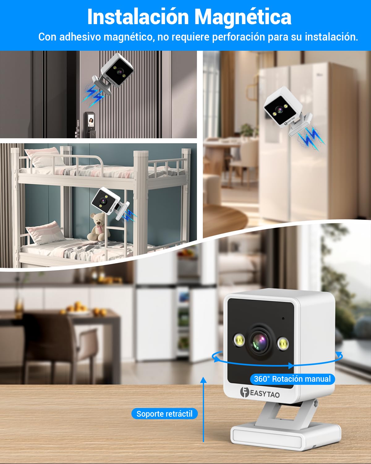 Cámara de Seguridad Interior EASYTAO Q26 Blanca con Instalación Magnética y Visión Nocturna