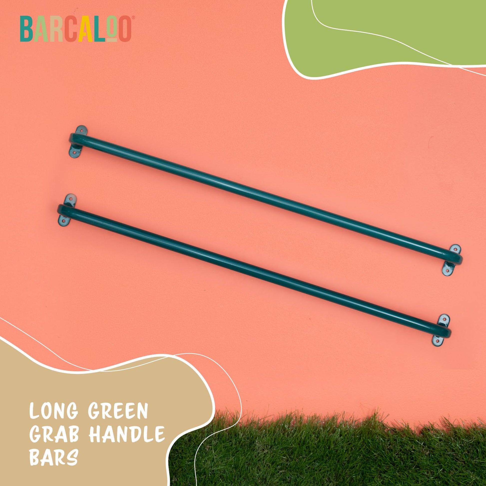 Accesorios para patio de recreo de 17 pulgadas, asas de seguridad de metal, barras largas de agarre verde para escalera de juego, gimnasio de la selva, barras de overol, juego de columpios y más