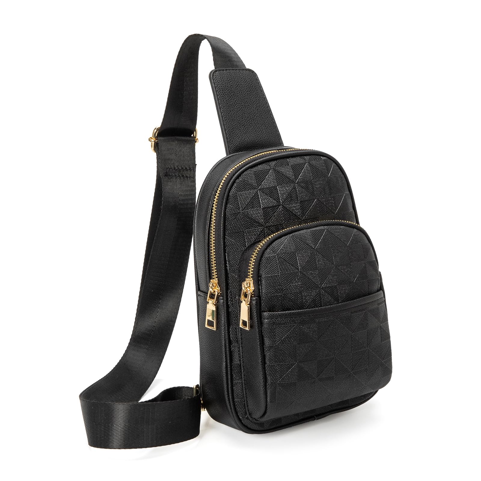 Anck Riñonera Bandolera para Mujer, Bolso Pequeño en el Pecho, Diseño a Cuadros, 996-G-YH-Negro, Estilo Casual, Moda Relajada