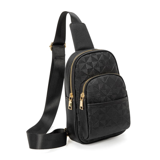 Anck Riñonera Bandolera para Mujer, Bolso Pequeño en el Pecho, Diseño a Cuadros, 996-G-YH-Negro, Estilo Casual, Moda Relajada