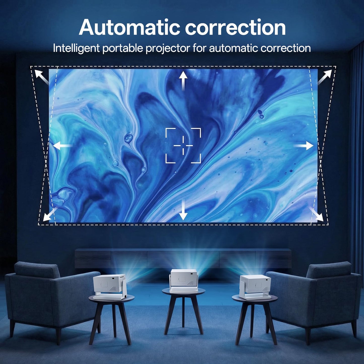 AOSO Proyector Portatil Ldeal para Ver Copa Mundial，1080P & 4K Proyectores Inteligente, 4000+ Apps con Prime Video, Estándar 300 ANSI Mini Proyector，Bluetooth5.2 & WiFi 6 con HDMI(Blanco