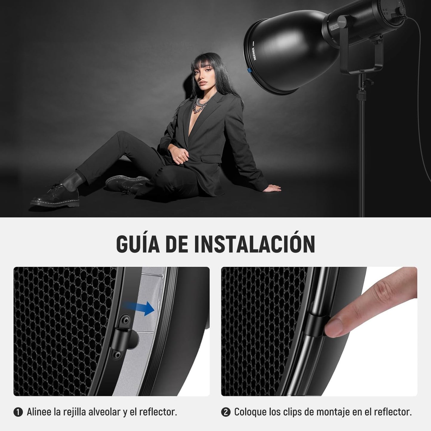 NEEWER 11,6"/29,5cm Soporte Bowens Reflector Enfoque Profundo con 15°/30° Honeycomb Grids y Tela Suave, 45° Pantalla Difusor Compatible con Godox Estudio Strobe Flash Luz Speedlite, FR30