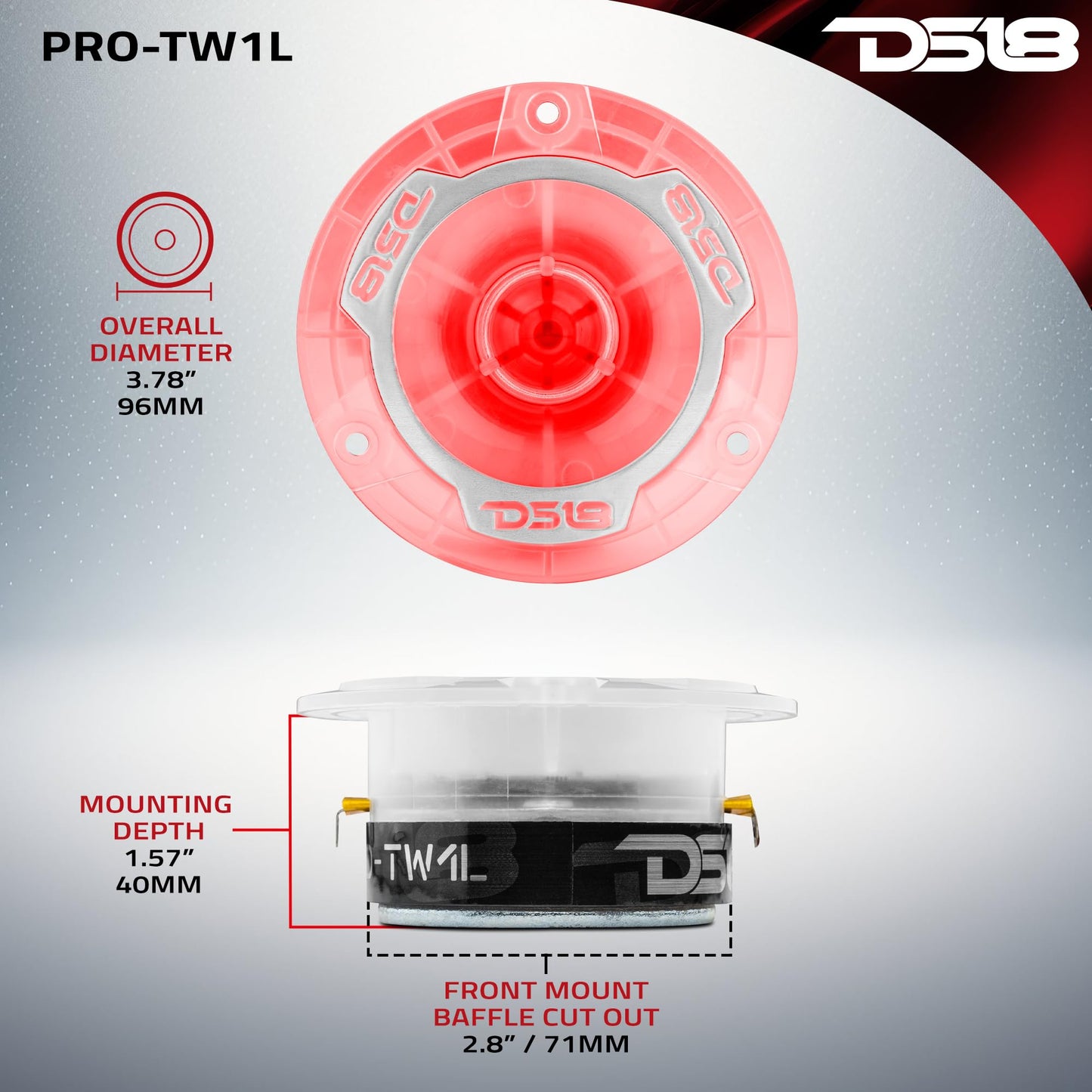 DS18 PRO-TW1L - altavoz de agudos Super Bullet de aluminio RGB de 3.8 pulgadas, bobina de voz de 1 pulgada, cuerpo de policarbonato y bala, 400 W máximo, 200 W RMS, 4 ohmios, cruce integrado, los tweeters PRO son los mejores, 2 altavoces