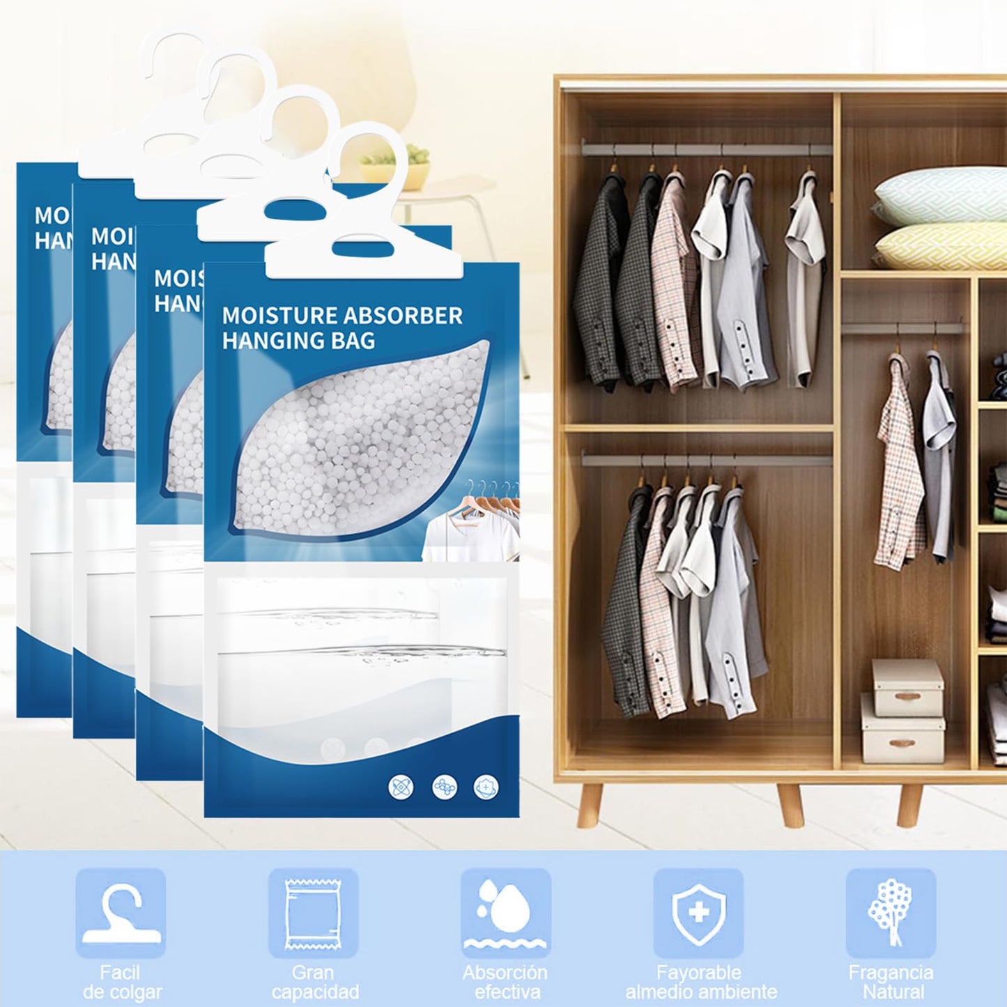 BSOON15 PCS Bolsa Antihumedad para Habitacion, Deshumidificador para Closet, Bolsas Absorbentes de Humedad Colgante, Antimoho Baño, Elimina Olores, Absorbedor de Humedad para Baño, Clóset