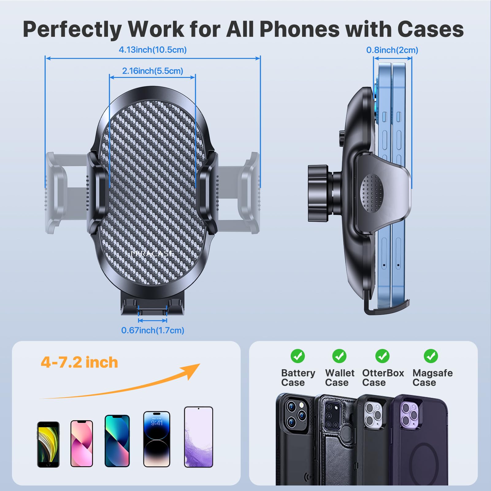 Soporte Celular Miracase Negro con Gancho Metálico para Auto 2025 para iPhone, Huawei, Motorola, Xiaomi