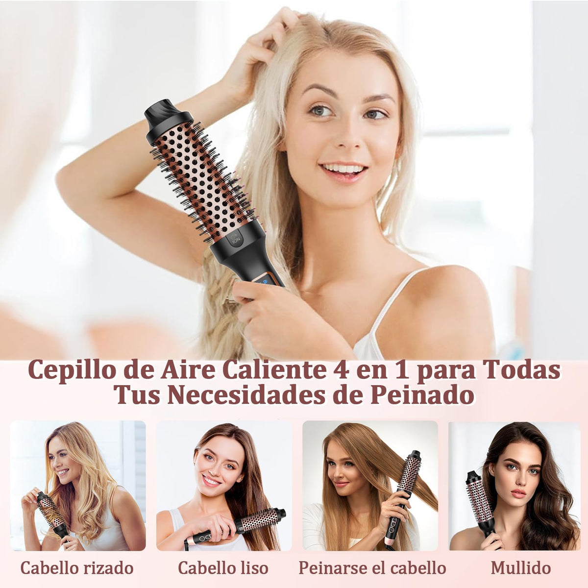 Cepillo Térmico Eléctrico Giratorio para Cabello Frizz-Free con Brillo añadido para Looks de Estilo Salón