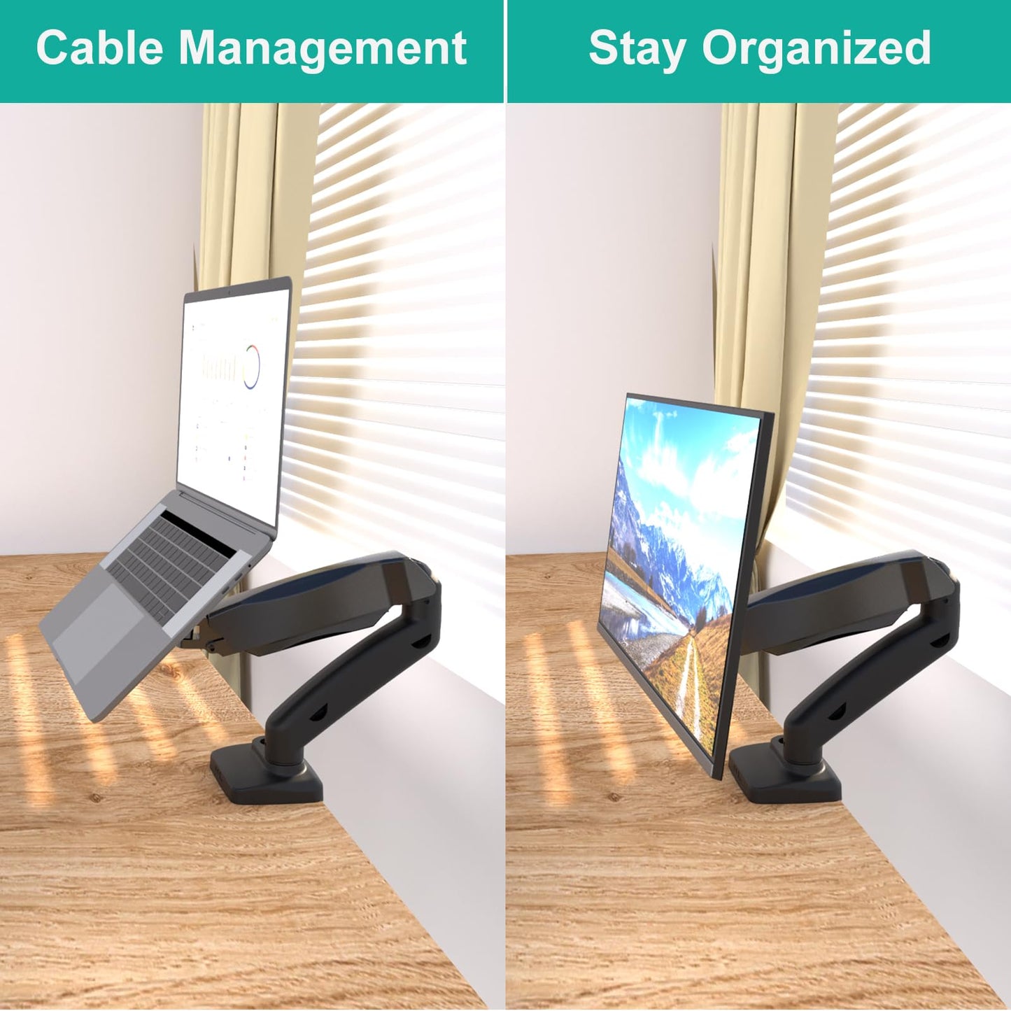 Soporte para Monitor y Laptop WALI Negro con Brazo de Resorte de Gas hasta 9 kg