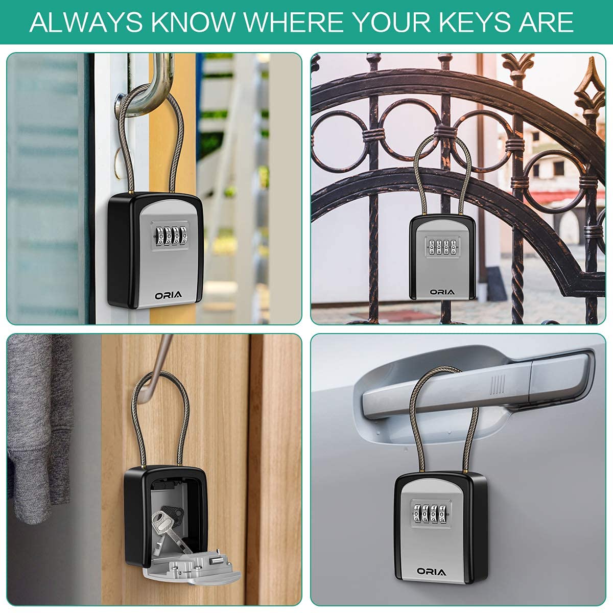 Caja de Cerradura de Combinación ORIA Acero Inoxidable con Cadena Extraíble para Uso en Interiores y Exteriores
