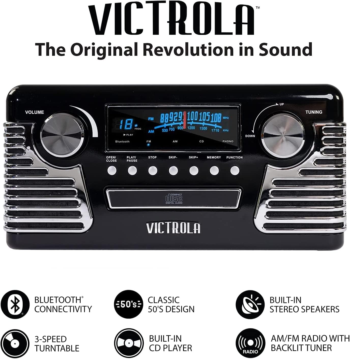 Tocadiscos Retro Bluetooth Victrola Haley Rojo con Centro Multimedia y Altavoces Integrados