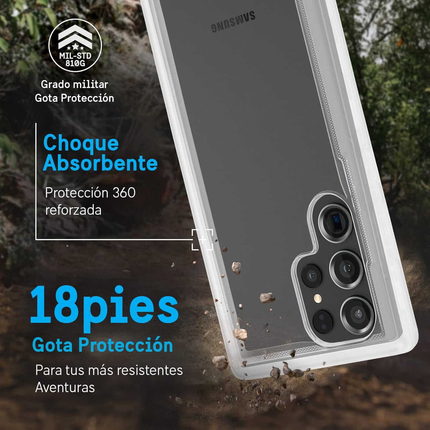 Funda con Clip para cinturón Pelican Voyager Transparente con protección de Grado Militar para Samsung Galaxy S23 Ultra Compatible con Carga inalámbrica