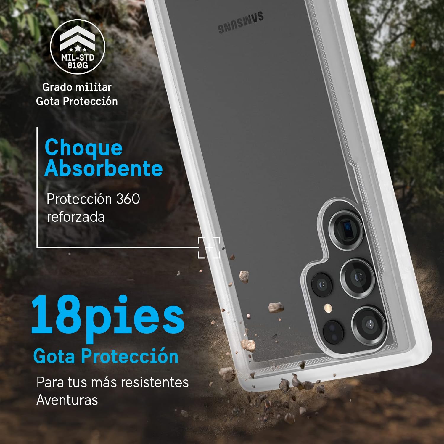Funda con Clip para cinturón Pelican Voyager Transparente con protección de Grado Militar para Samsung Galaxy S23 Ultra Compatible con Carga inalámbrica