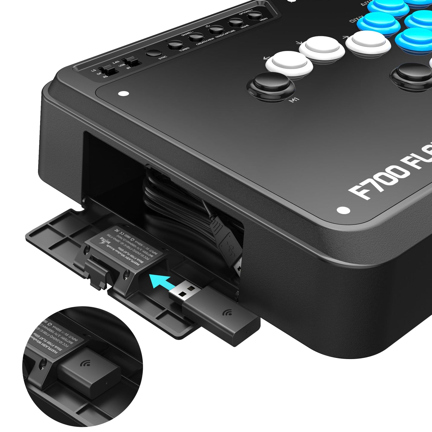Controlador Arcade Sin Palanca MAYFLASH F700 Negro con Botones Sanwa Compatible con PS5, PS4, PC, Xbox Series S/X y Switch con Soporte Bluetooth, 2.4G y Cableado