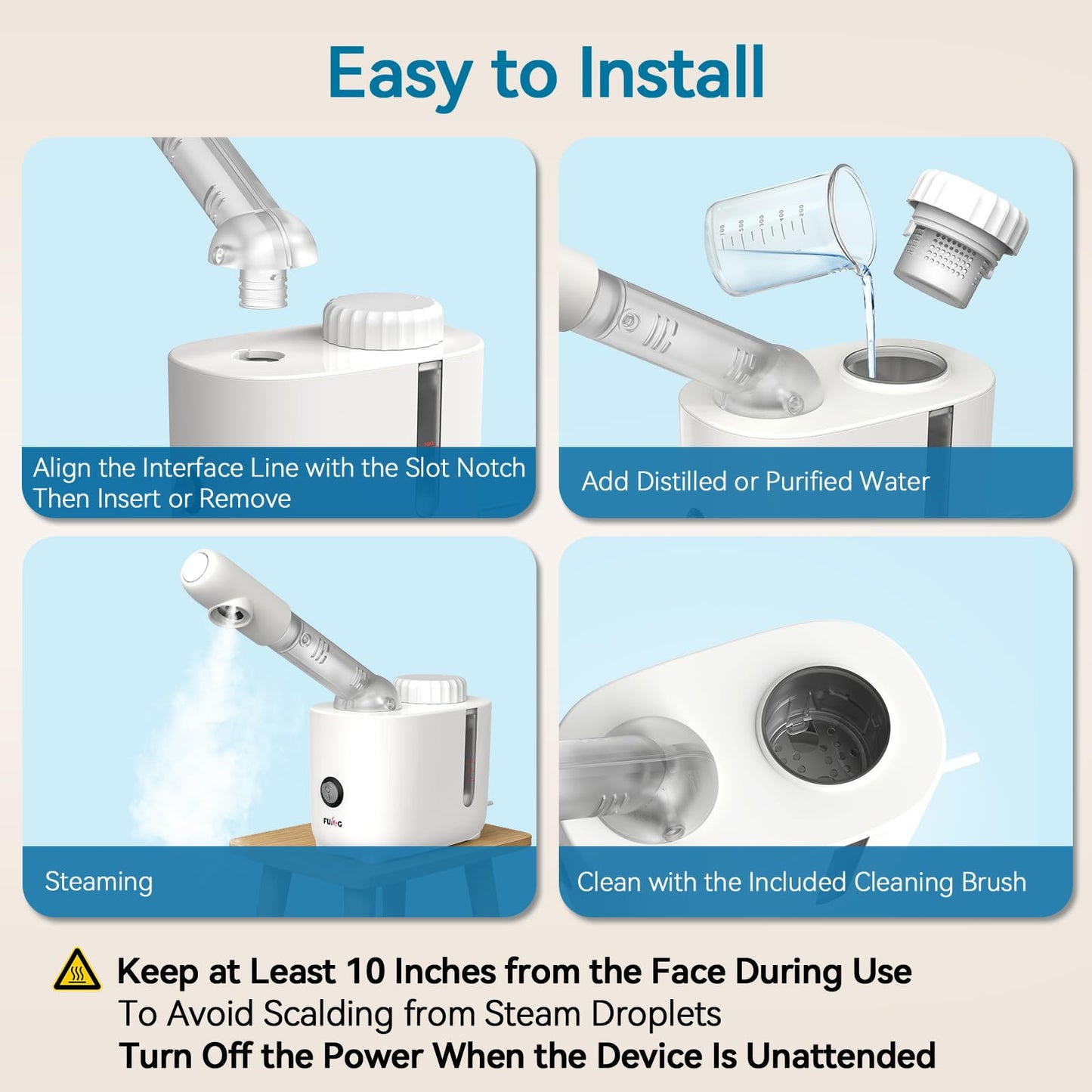 FULOG Vaporizador facial Fulog Nano Iónico con brazo giratorio de 360°, vaporizador facial para esteticistas para limpieza profunda, máquina facial portátil para spa en casa.