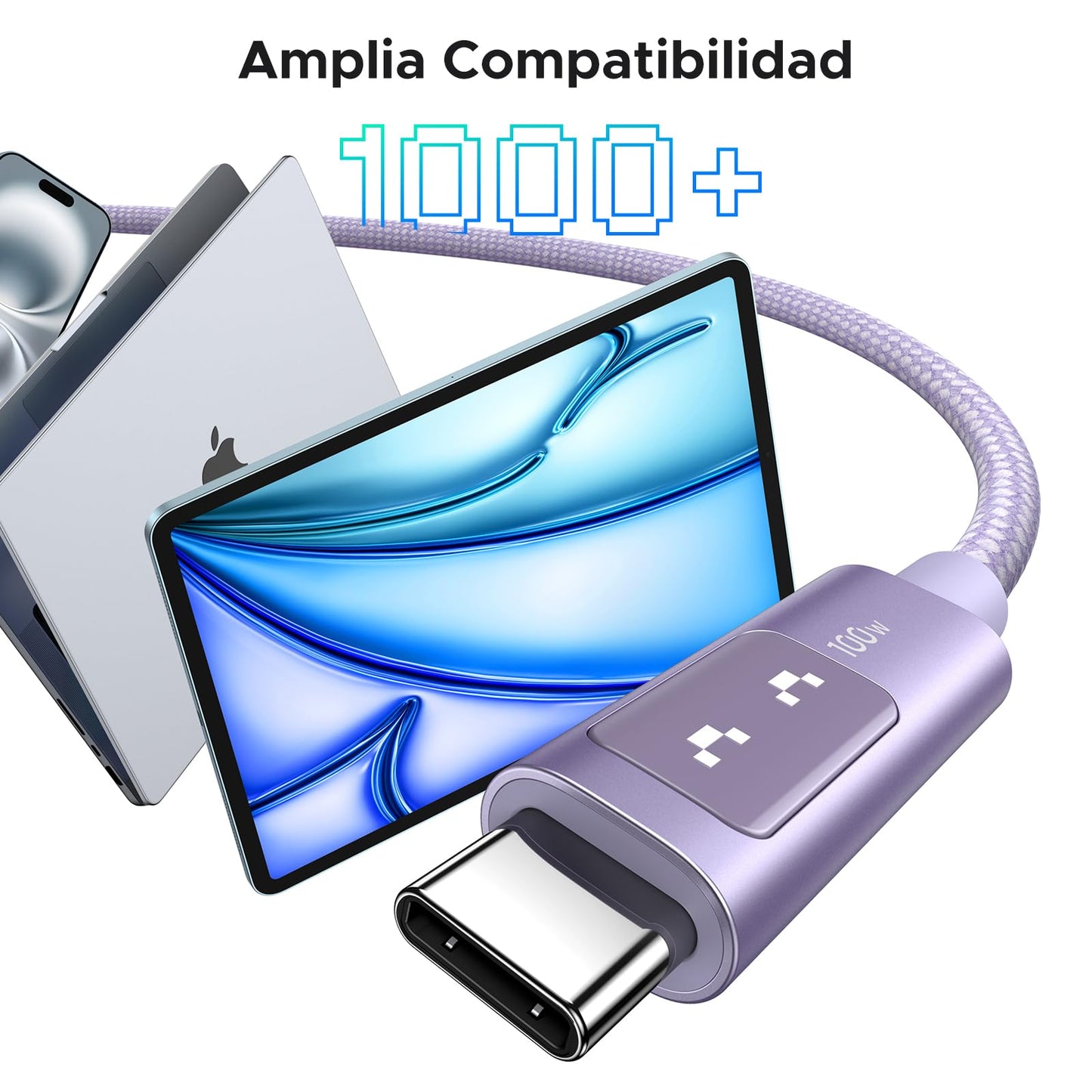 Cable USB C UGREEN Púrpura 100W Carga Rápida PD 3.0 Compatible MacBook Pro Air, iPad 2024, iPhone 16 para Hombre